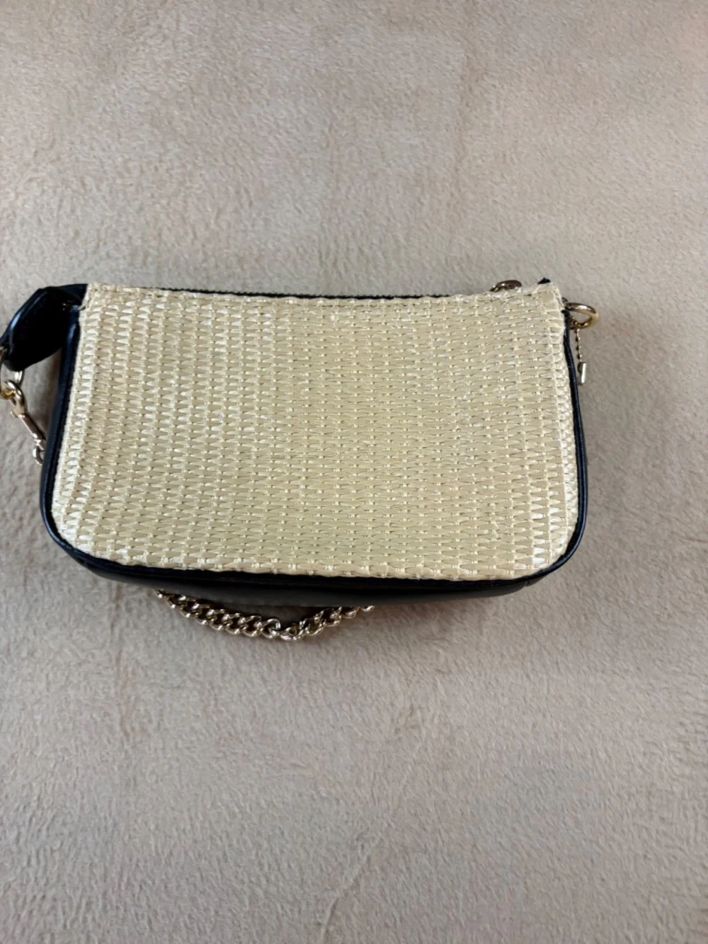 Coach Nolita 15 Mini Straw & Leather Shoulder Bag Baguette Micro Gold Chain - Picture 6 of 7